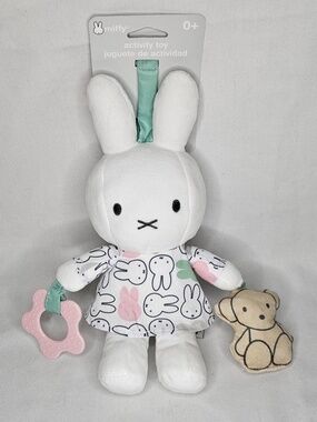 New Miffy Plush Hanging Activity Toy On The Go Strap Teether Crinkle Jingle Bell